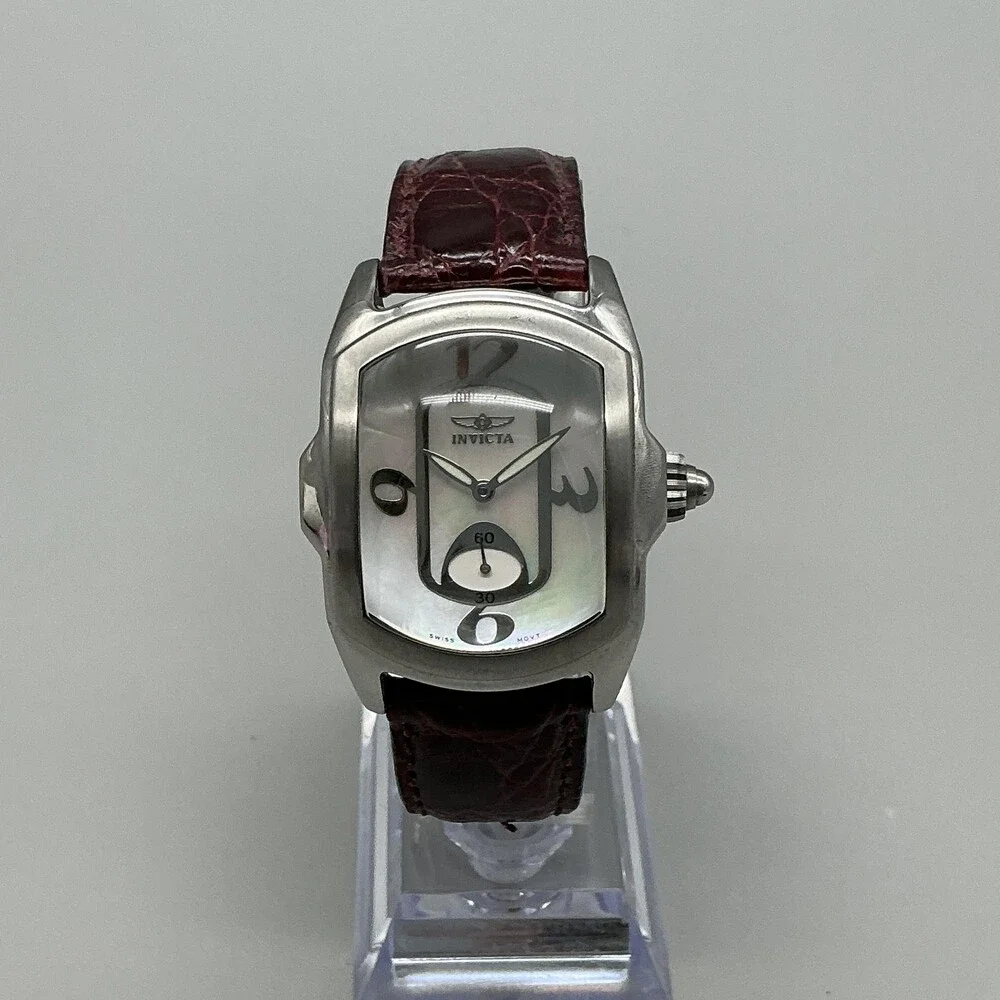 Invicta Lupah 2324 Womens Watch 33mm White MOP Dial Red Leather New Battery